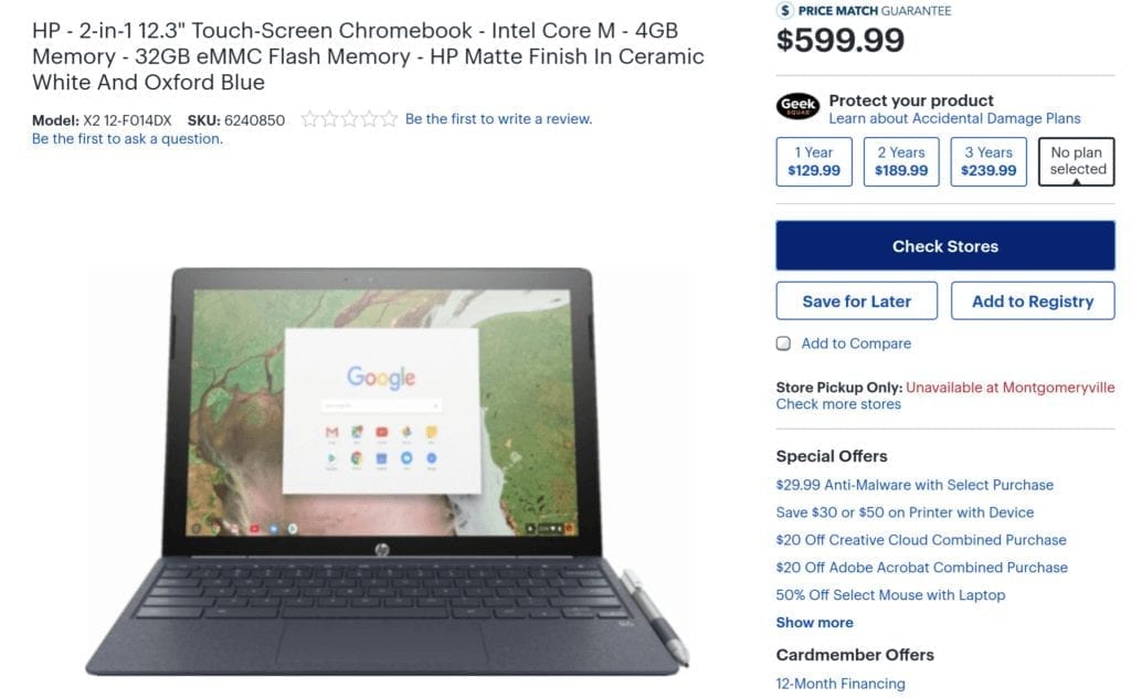 HP Chromebook X2 listing at Best Buy