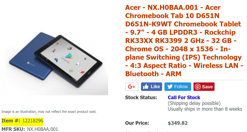 NeoBits Acer Chromebook Tab 10 stock