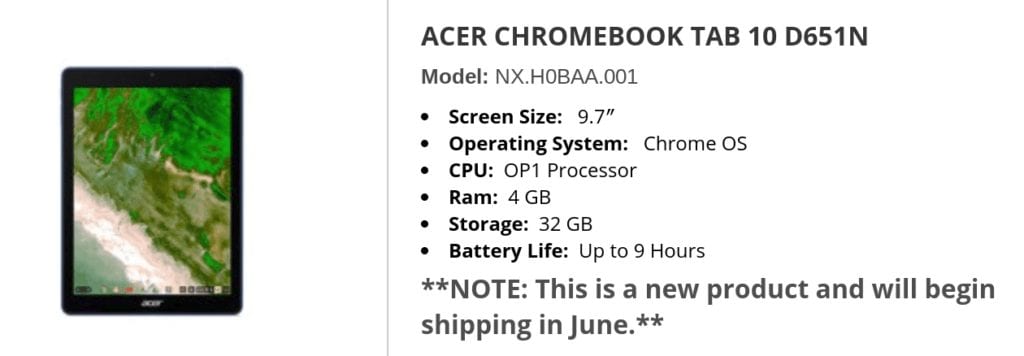 Promevo Acer Chromebook Tab 10 shipping