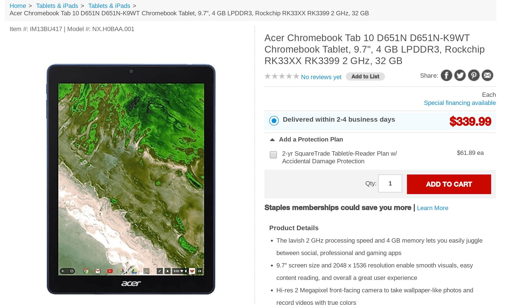 Acer Chromebook Tab 10 at Staples