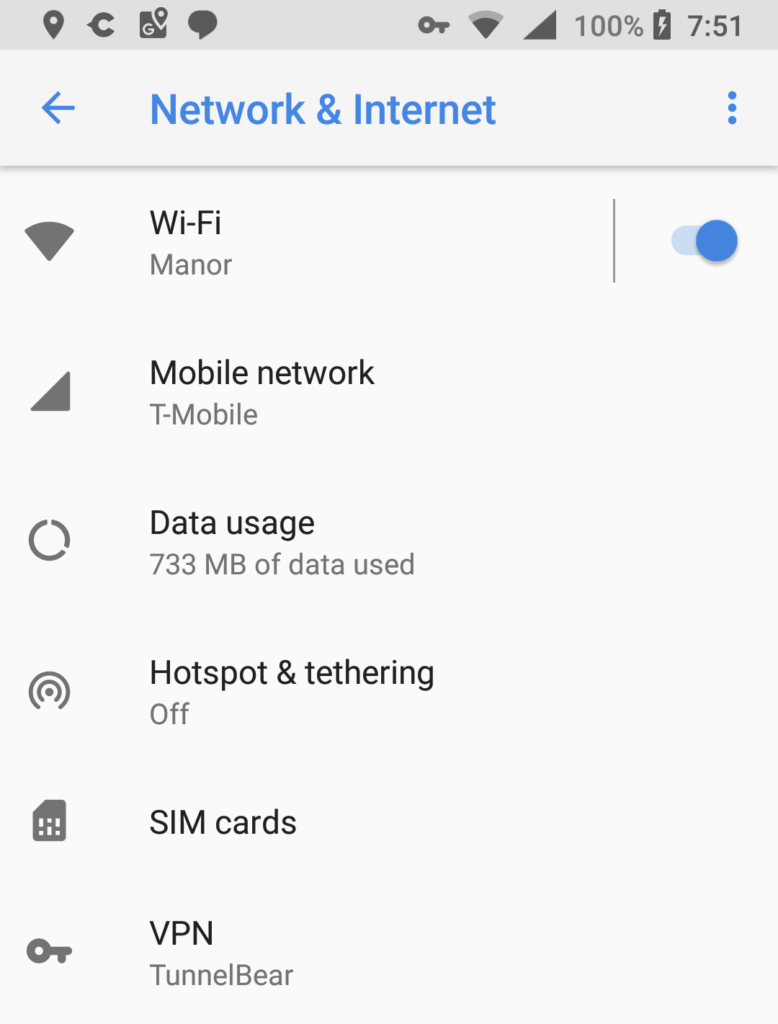 Android VPN settings