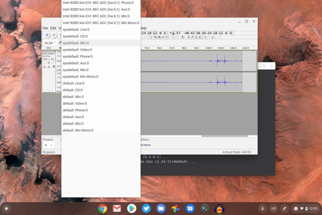 Choose microphone input on Chrome OS in Audacity