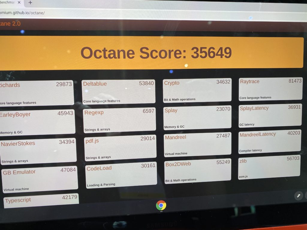 Early 2020 Octane score of the Samsung Galaxy Chromebook