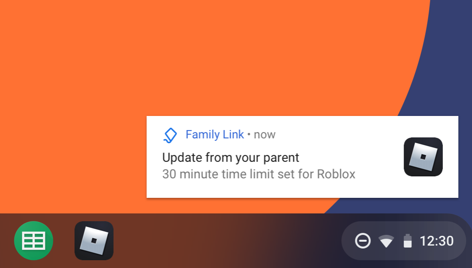 Roblox time limit set by Family Link in Chrome OS