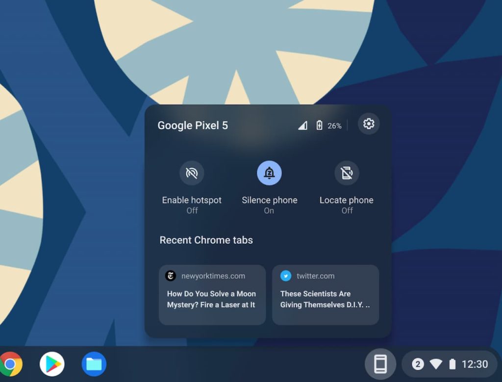 Google Phone Hub on Chromebook