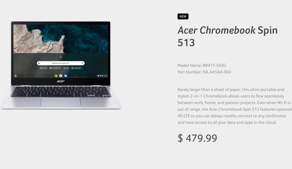 Acer Chromebook Spin 513 price $479