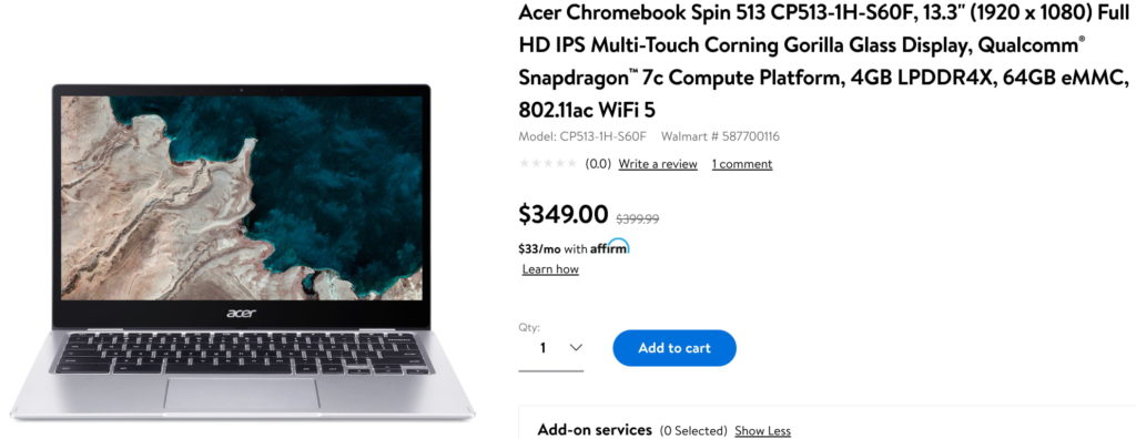 Acer Chromebook Spin 513 at Walmart