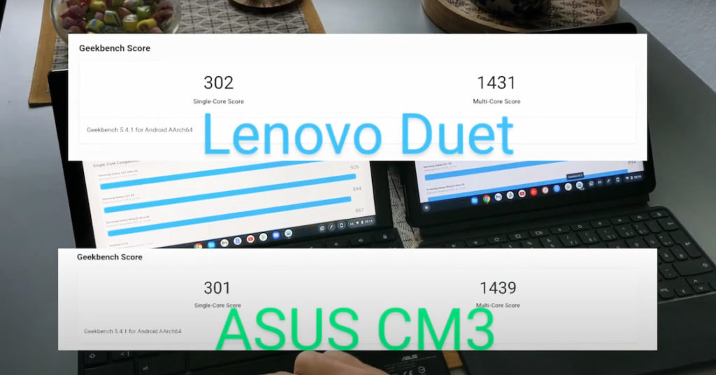 Asus Chromebook Flip CM3 vs Lenovo Duet Chromebook Geenbench