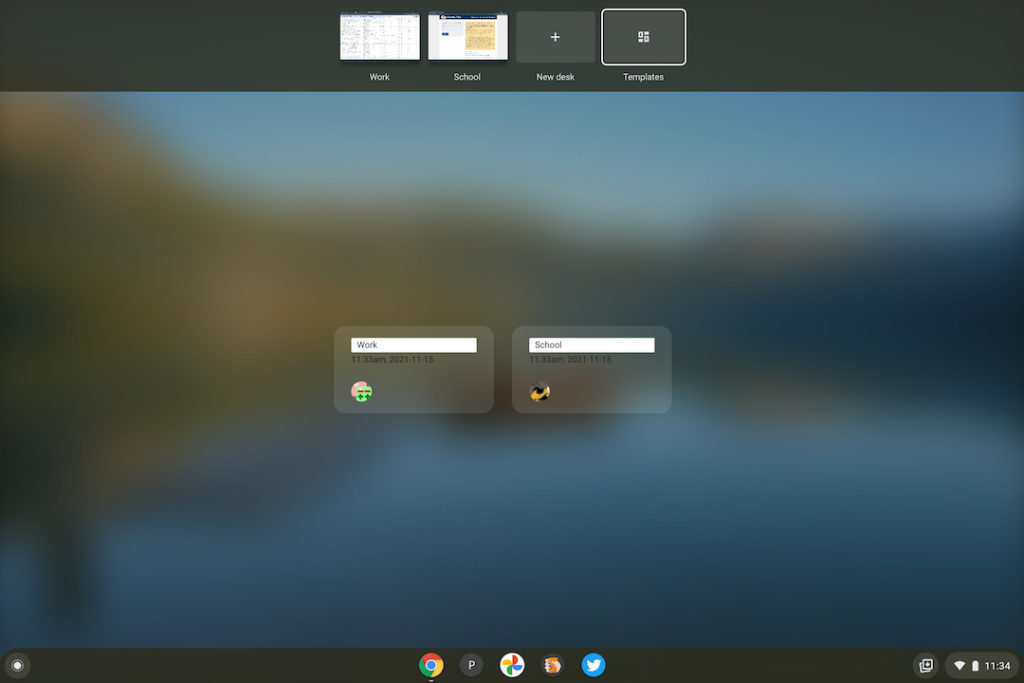 Choosing saved virtual desk templates in Chrome OS 97