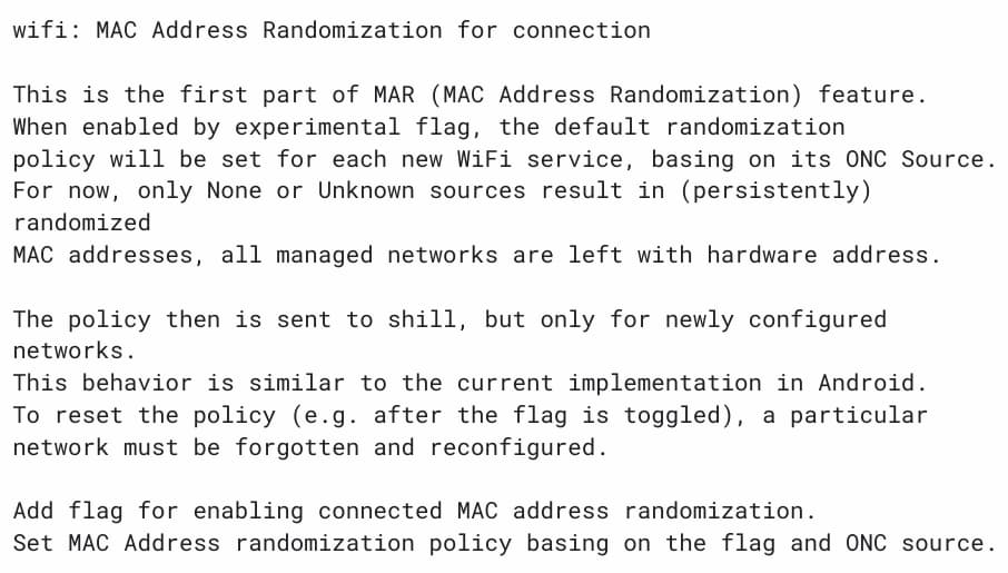 Chromebook privacy feature MAC randomization WiFi