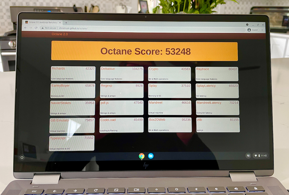 2021 HP Chromebook x360 14c Octane benchmark score