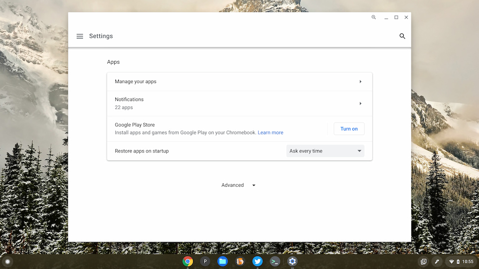 Chrome OS 96 Apps settings