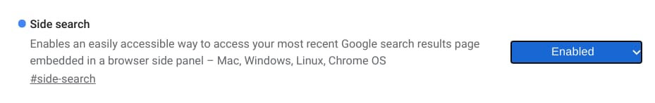 Google side search flag in Chrome OS 96