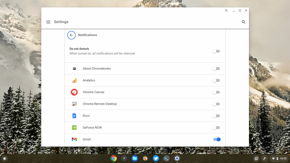 Chrome OS notifications settings new