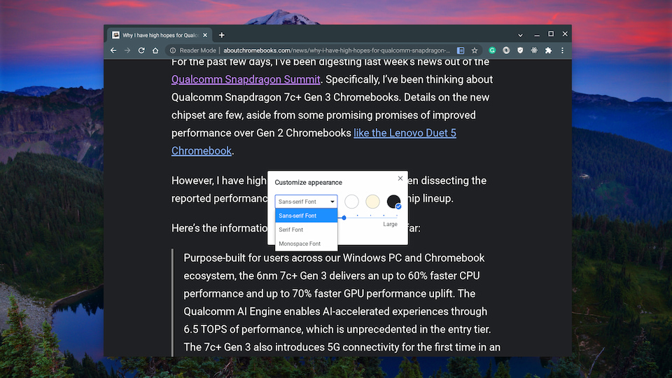 Hidden Chrome OS feature reader mode options