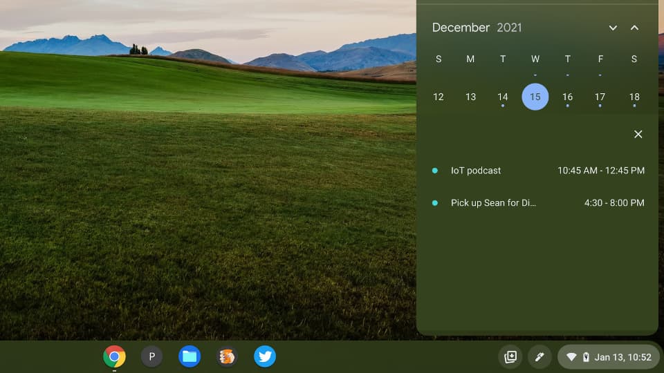 Chrome OS 99 quick view integration Google Calendar