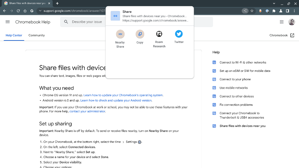 Sharing Hub in Lacros Chrome OS 100