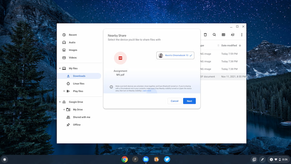 Chrome OS Self Share of a PDF to a Chromebook
