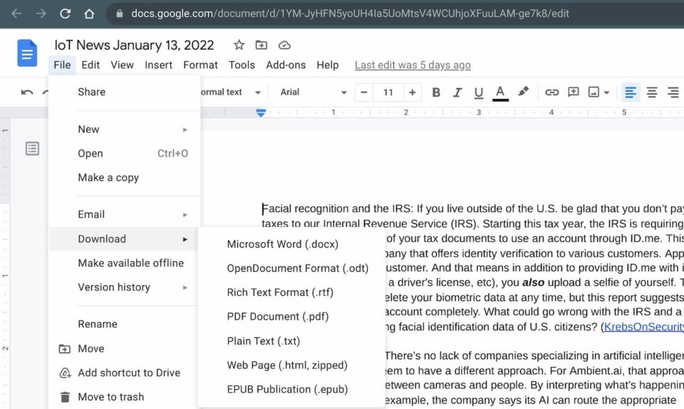 Save doc as Microsoft Office document on Chromebook
