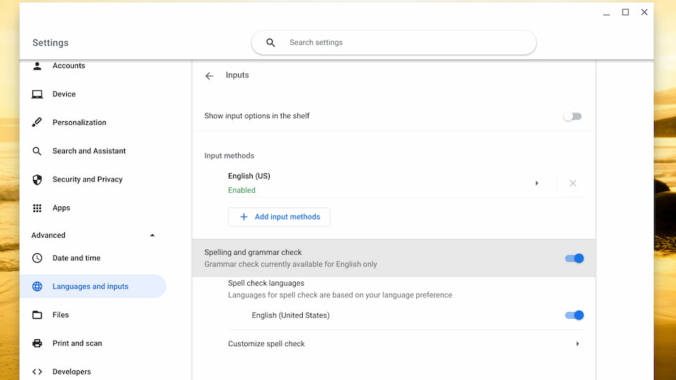 Spelling and grammar check in Chrome OS 97