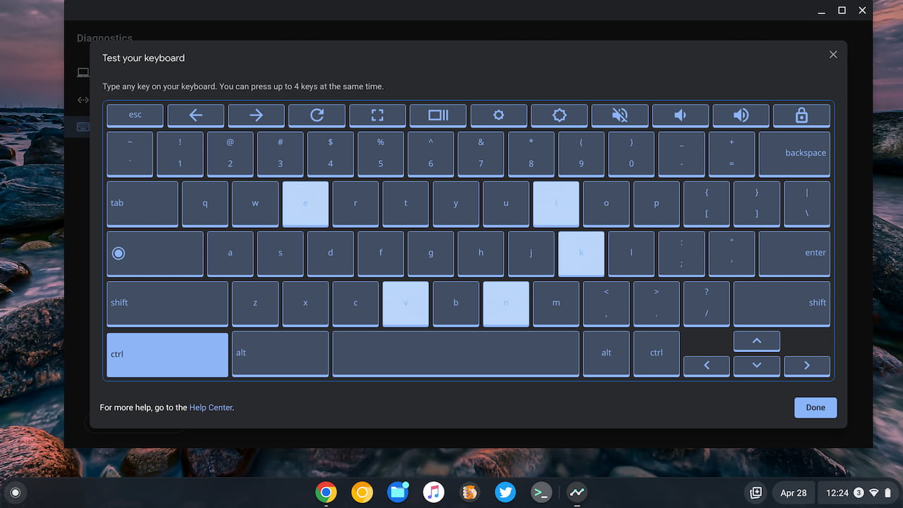 Chrome OS Diagnostics keyboard test