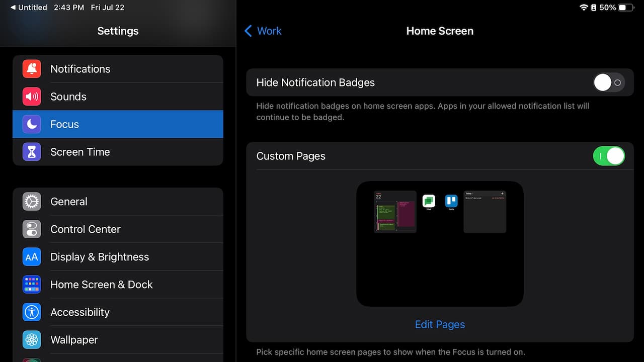 iOS focus mode custom home page