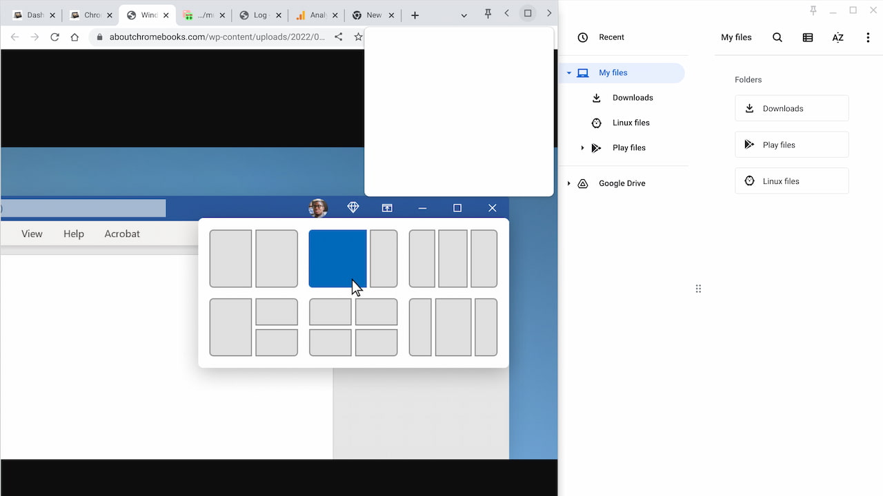 Chrome OS 105 partial split multitasking button