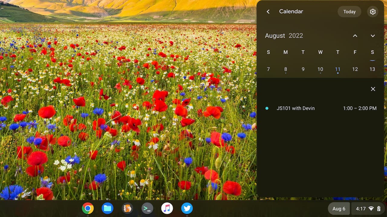 Monthly Calendar features in ChromeOS 104